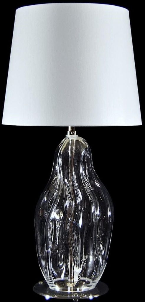 Casa Padrino Luxus Tischleuchte Transparent / Silber / Weiß Ø 20 x H. 40 cm - Glas Schreibtischleuchte mit rundem Lampenschirm - Luxus Tischleuch...