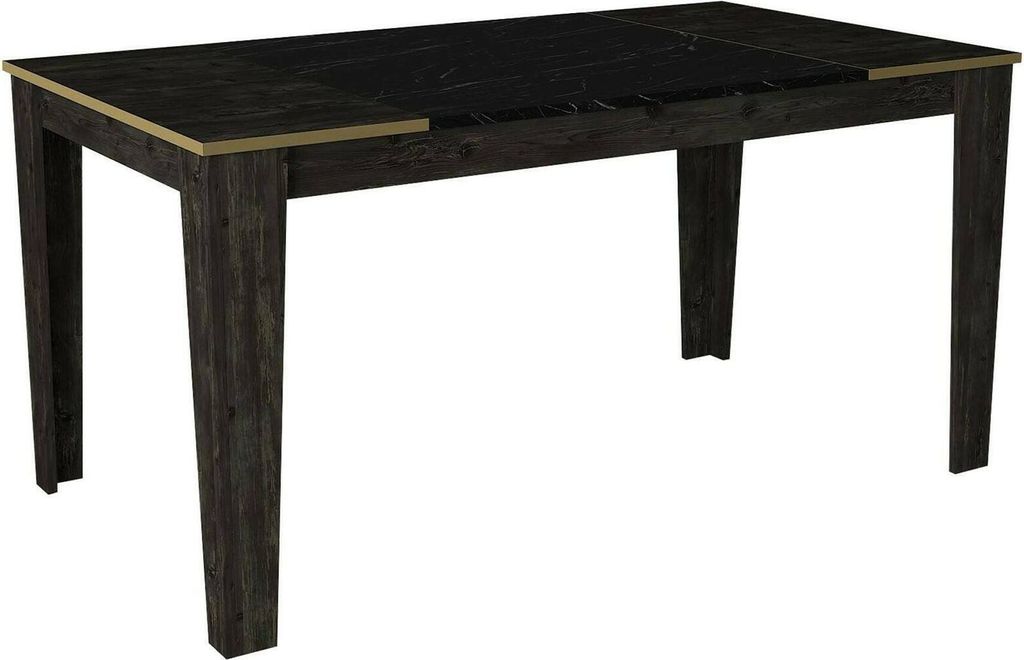 Esstisch Dpel, Küchenregal, Esszimmertisch, Festes rechteckiges Regal, 145x85h76 cm, Schwarz und Gold