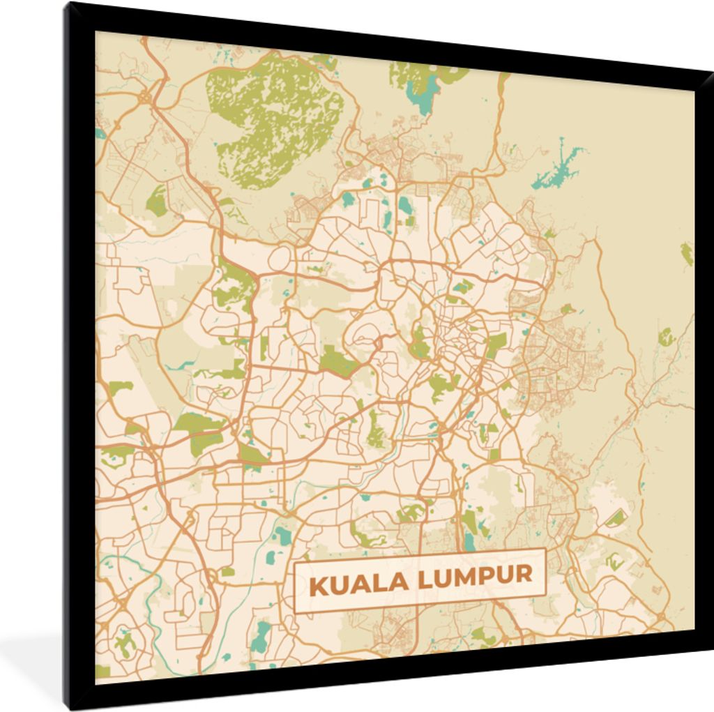 MuchoWow Gerahmtes Poster Kuala Lumpur - Stadtplan - Vintage - Karte 40x40 cm - Poster mit Schwarzem Bilderrahmen Wandposter Rahmen Foto Bilder -...
