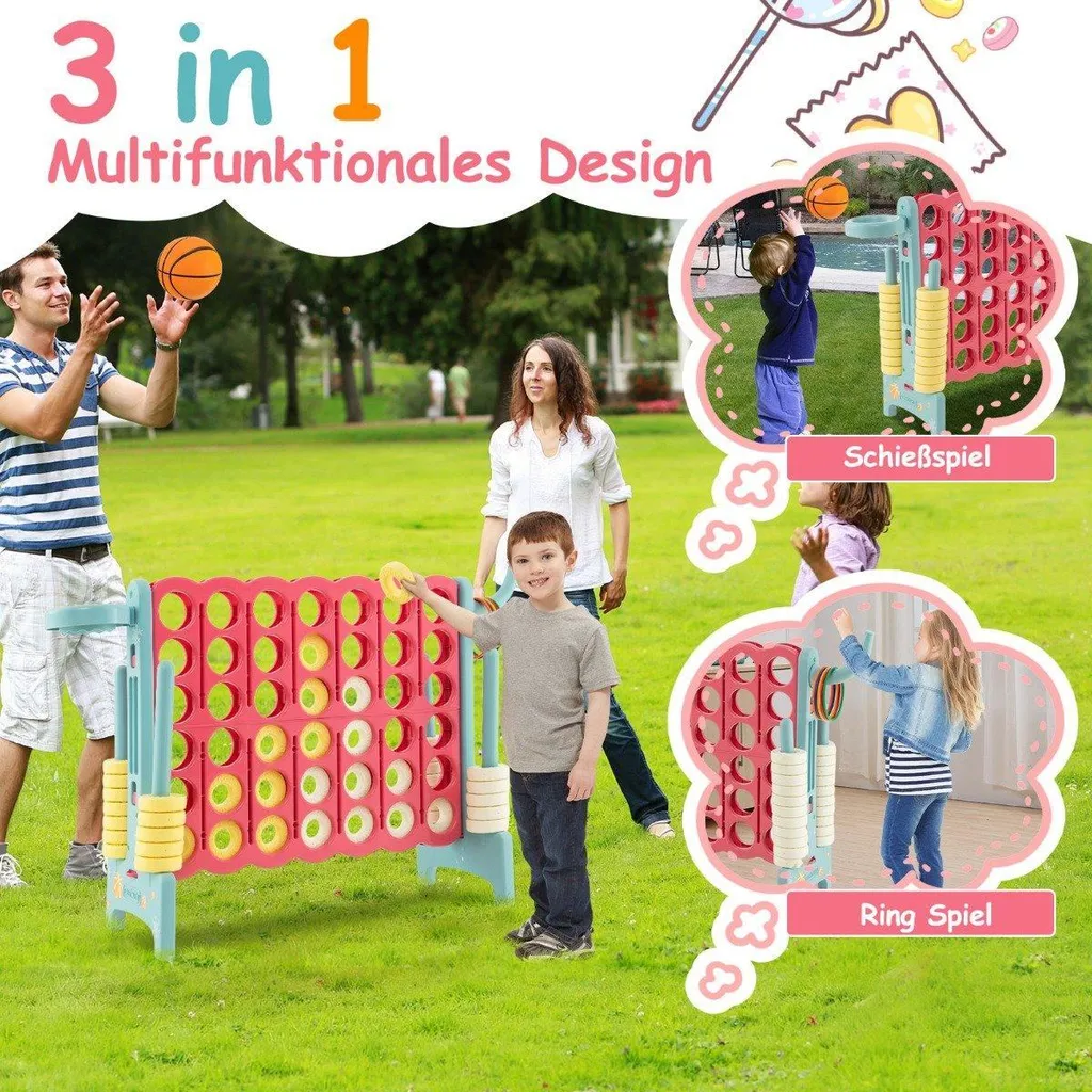 Jeu de Match 4 Géant Bleu Clair avec Panier de Basket Multi-Activités