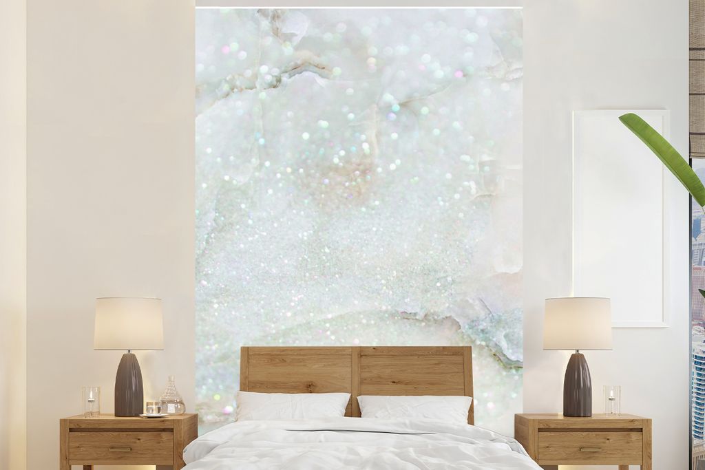 MuchoWow Fototapete für Wohnzimmer oder Schlafzimmer Wandtapete Vinyl Motivtapete Marmor - Glitter - Grün - 155x240 cm - Tapete