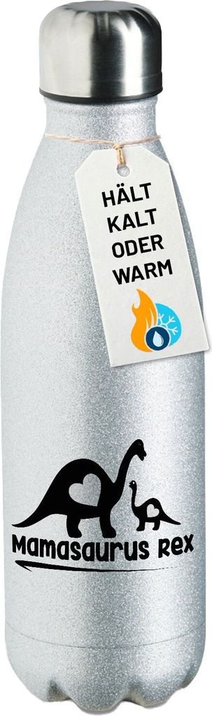 Huuraa Trinkflasche Mamasaurus Rex Dinosaurier 500ml Silver Edelstahl Wasserflasche Trinkflasche Geschenkidee