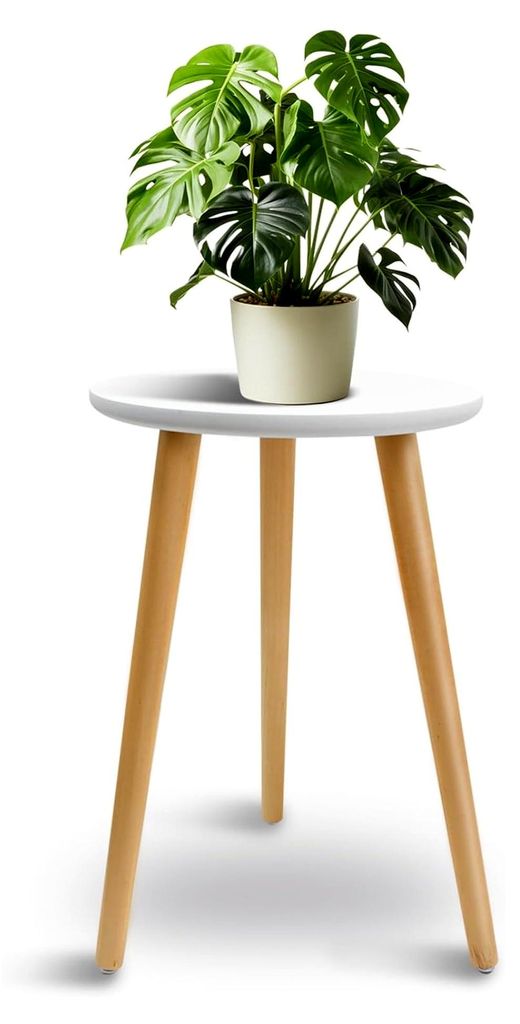 Pflanzenständer aus Holz, Rund, Hoch, Dreibein für Innenräume, geeignet für Topfpflanzen und Schnittblumen, 28*40cm (Weiß)