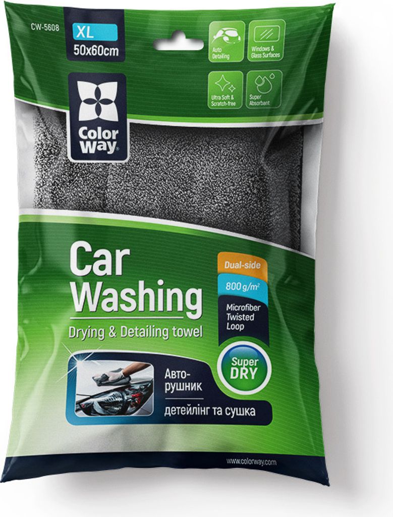 Reiniger ColorWay Mikrofaser Auto Universal Super Dry 800gsm 50x60cm gelb-grau CW-5608