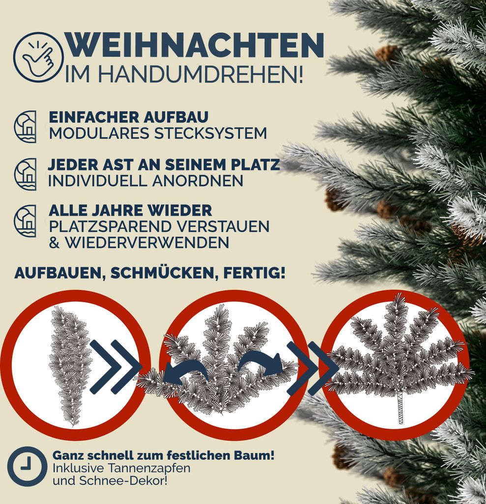 CASARIA® Weihnachtsbaum künstlich 180 cm Schnee-Optik und Produktbild 4