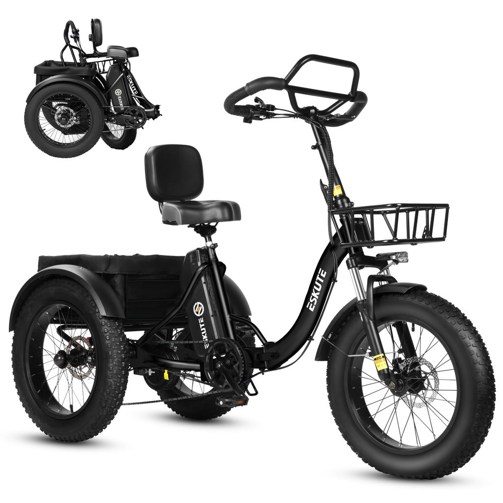 Elektro Dreirad für Erwachsene, 48V 20,8Ah , faltbares E-Bike Dreirad mit Tiefeinstieg, 20×4 Zoll Fat Tires Elektrofahrrad, 7-Gang E-Bike Klappr...