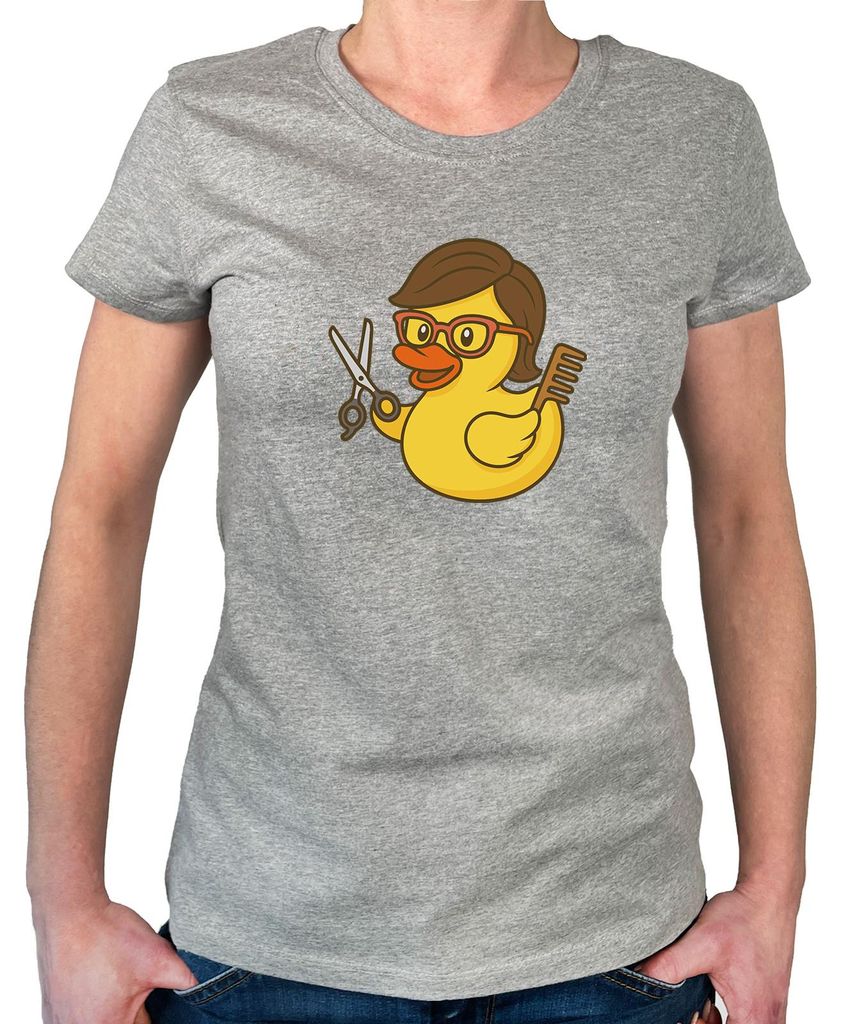 Huuraa Damen T-Shirt Quietscheente Friseurin Comic Gummiente S Sport Grey Bio Baumwolle Fairtrade Damenshirt Geschenkidee