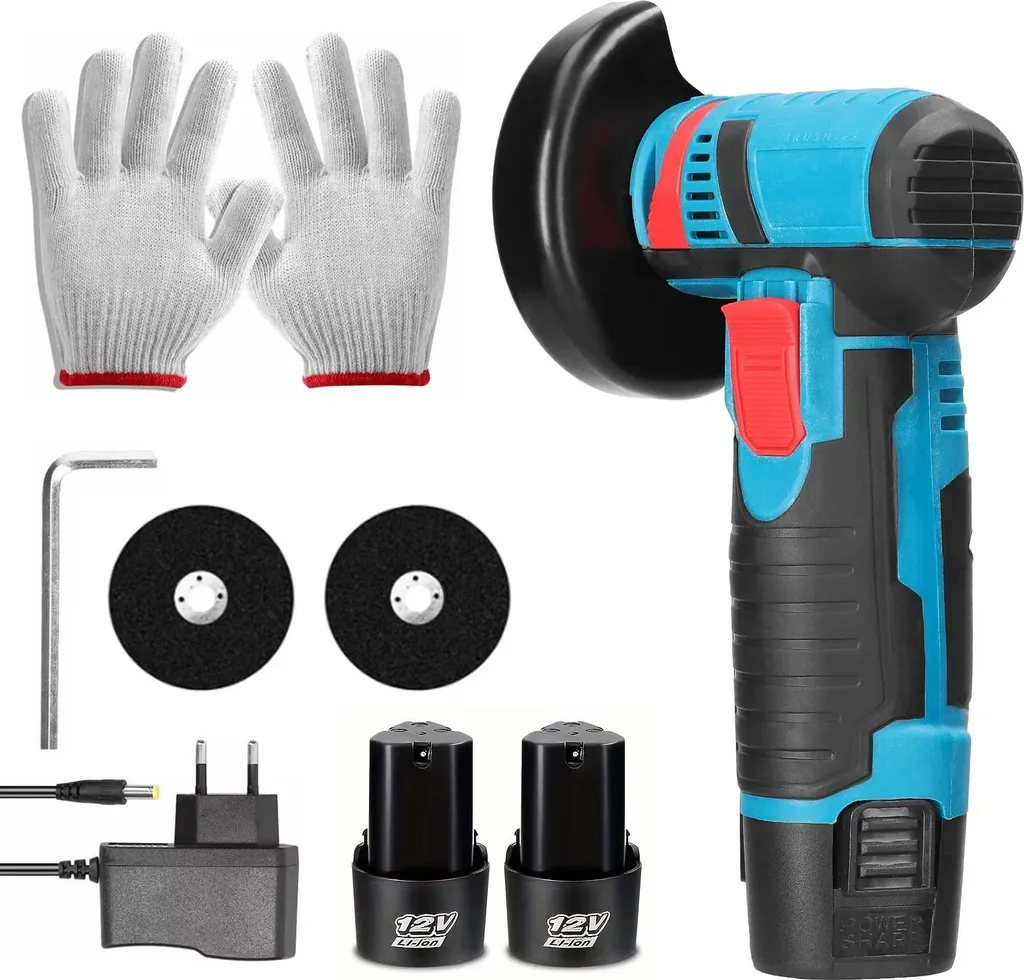 Meuleuse d'angle sans fil haute vitesse avec 2 batteries Li-ion EU