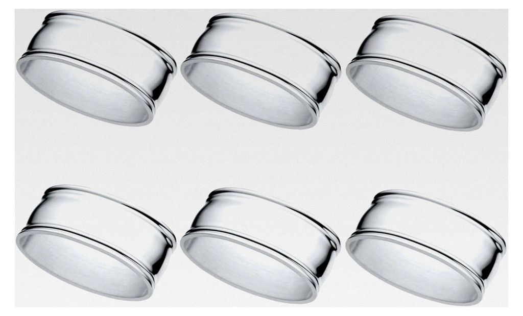 6er Set versilberte Serviettenringe – Fadenmuster L 6cm – Edle Silber-Plattierung für Stoffservietten inkl. Geschenkbox