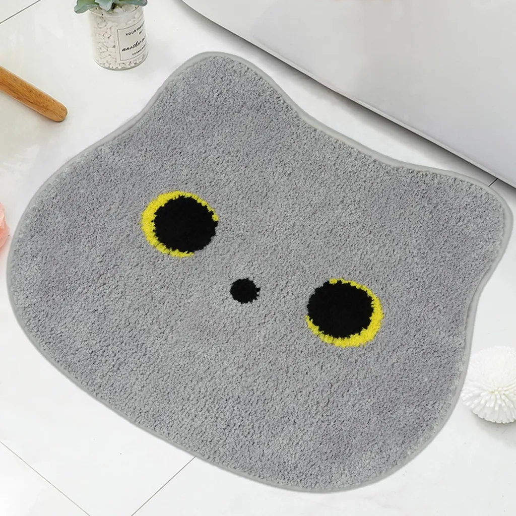 Tapis de bain chat gris antidérapant 50x56 cm lavable pour salle de bain