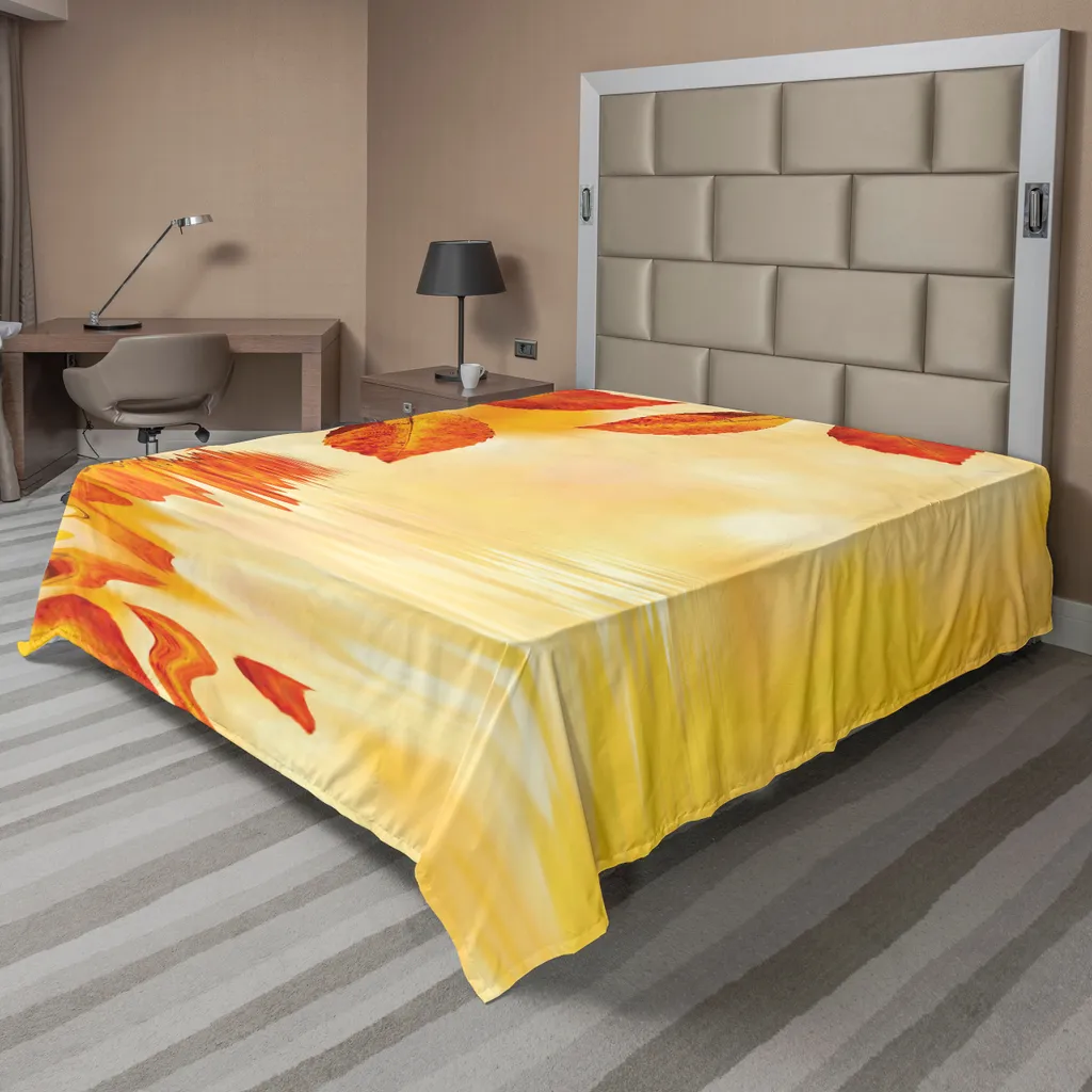 Grand drap de lit décoratif orange et jaune 266x260 cm style automne
