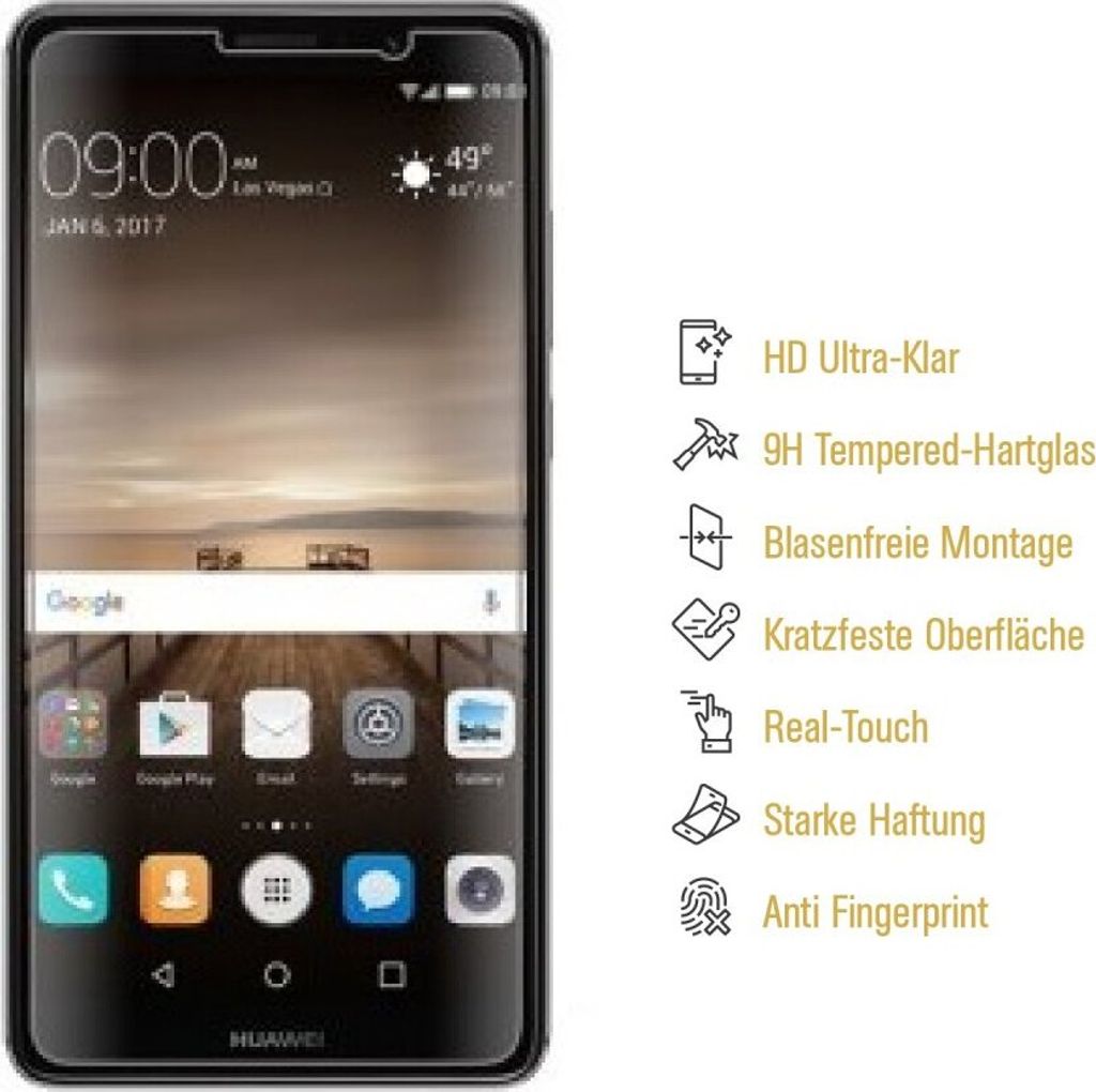 1x 9H Hartglas für Huawei Mate 9 Displayschutz Schutzglas Schutzfolie Panzerfolie Panzerglas Displayglas Tempered Glasfolie Sicherheitsglas Echtglas