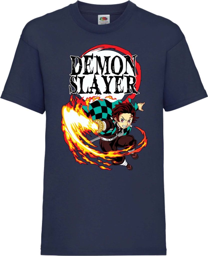 Kinder T-Shirt Demon Anime Slayer Tanjiro Kamado 03 Demon Anime Slayer Main, 5-6 Jahr - 116 / Dunkelblau