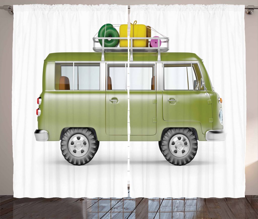 ABAKUHAUS Wohnmobil Rustikaler Vorhang, Retro Safari Van Afrika, Wohnzimmer Universalband Gardinen mit Schlaufen und Haken, 280 x 175 cm, Mehrfarbig