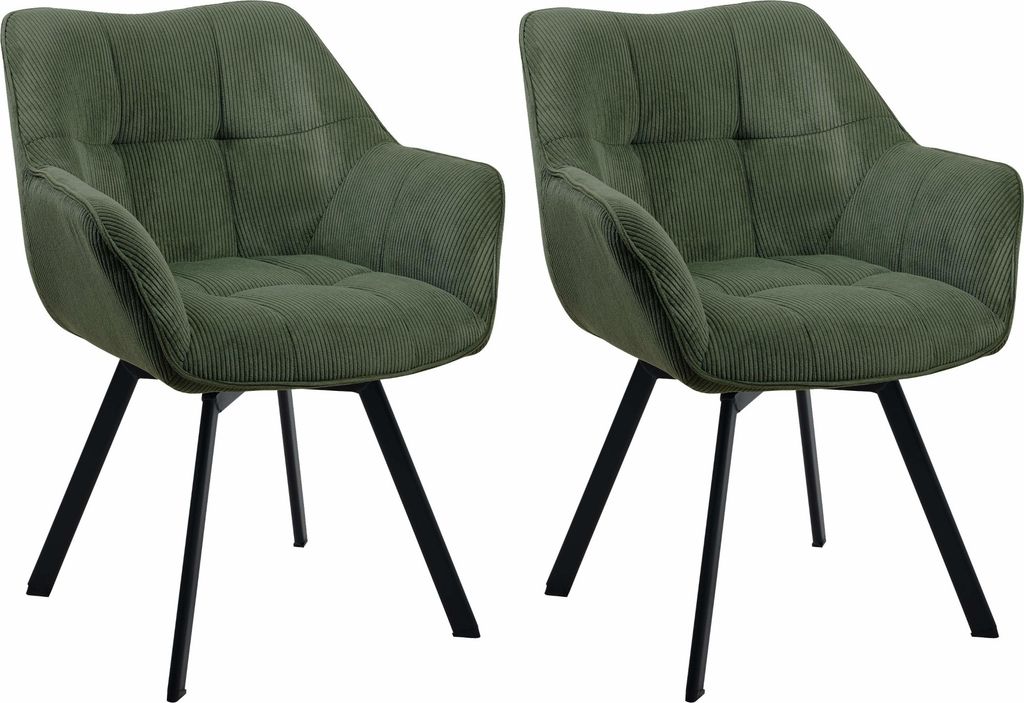 CLP 2er Set Esszimmerstuhl Jordi Cord Farbe:grün