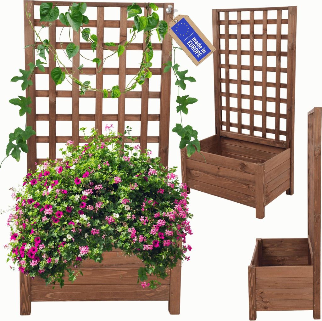MODO24 Rankkasten Holz Pflanzkasten Rankgitter Spalier Massivholz Kiefer Imprägniert Wetterfest, 116x60x40 cm, Braun, DNC
