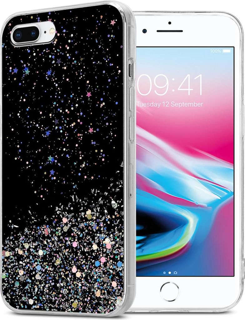 Cadorabo Hülle für Apple iPhone 7 PLUS / 7S PLUS / 8 PLUS Schutz Hülle in Schwarz Handyhülle TPU Etui Glitter Cover Case