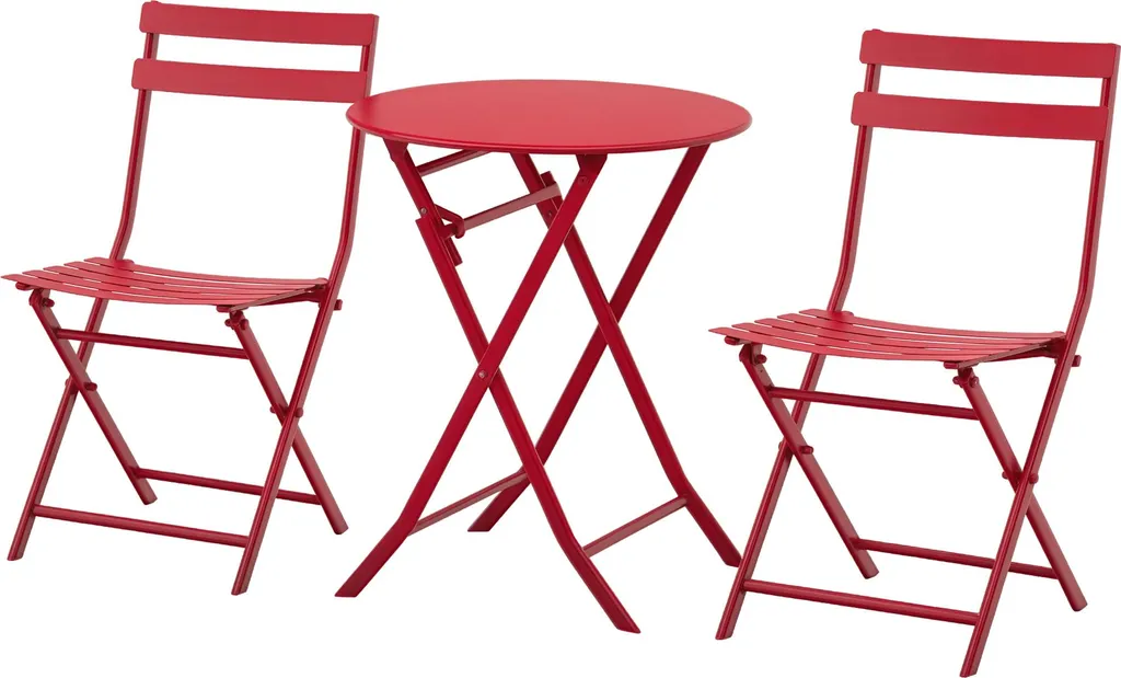 Outsunny Salon de Jardin Bistro Pliable - Table Ø 60 cm et 2 Chaises Rouge