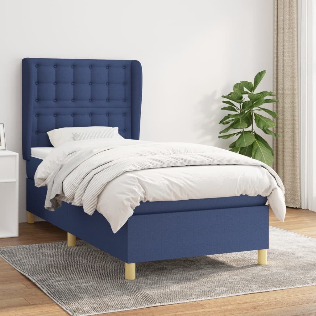 The Living Store Boxspringbett mit Matratze Blau 90x190 cm Stoff