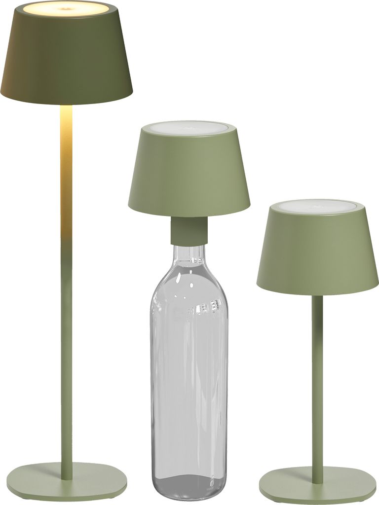 Three table lamps of varying heights and designs are displayed against a white background.