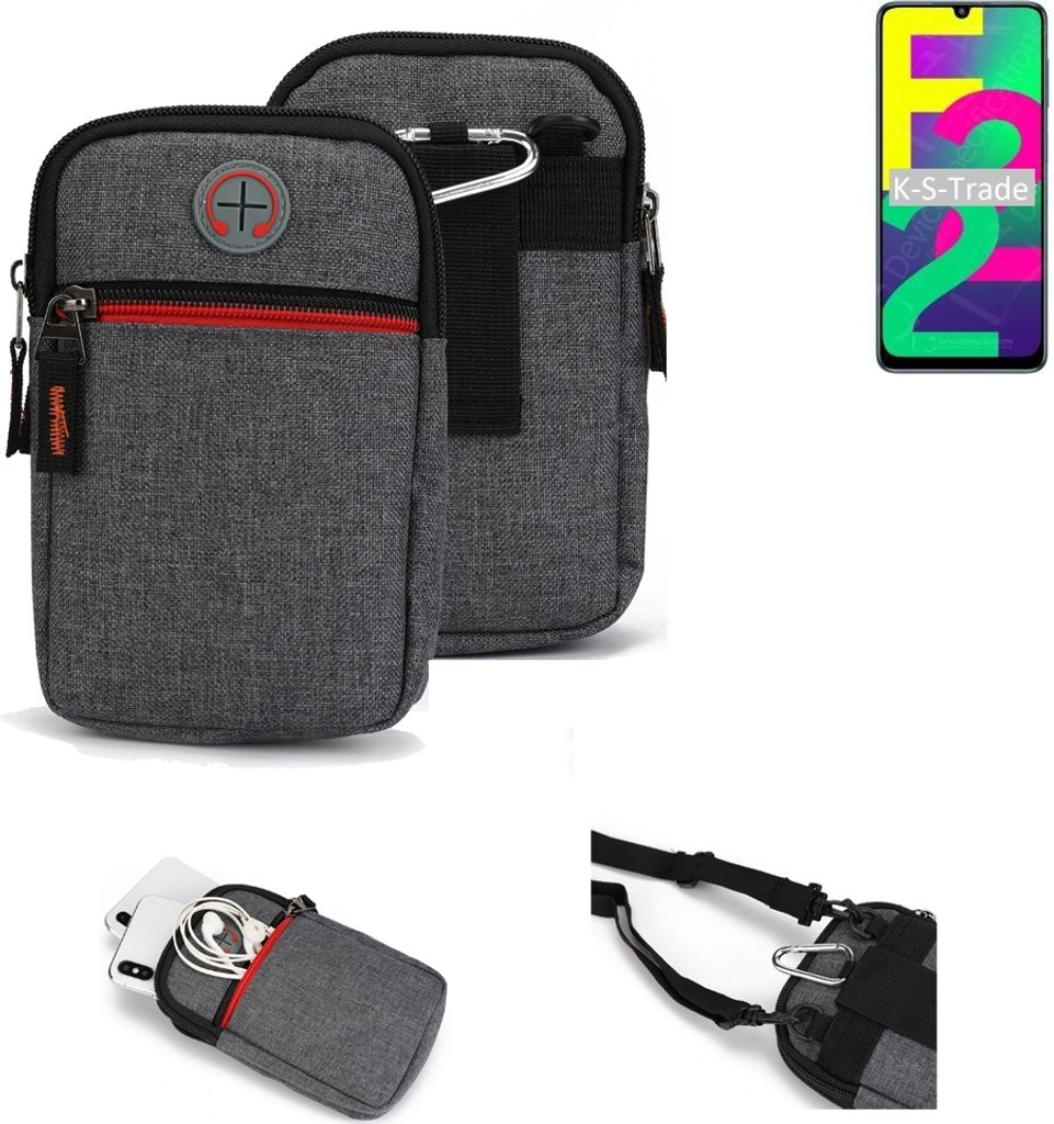 K-S-Trade Holster Gürteltasche kompatibel mit Samsung Galaxy F22 Handy Tasche Schutz Hülle grau Zusatzfächer 1x
