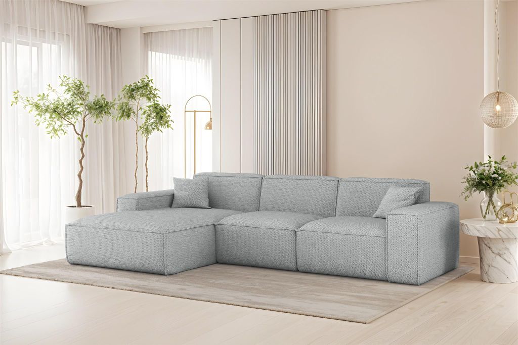 Ecksofa Designersofa CELES PREMIUM in Stoff Artico Hellgrau Ottomane Links
