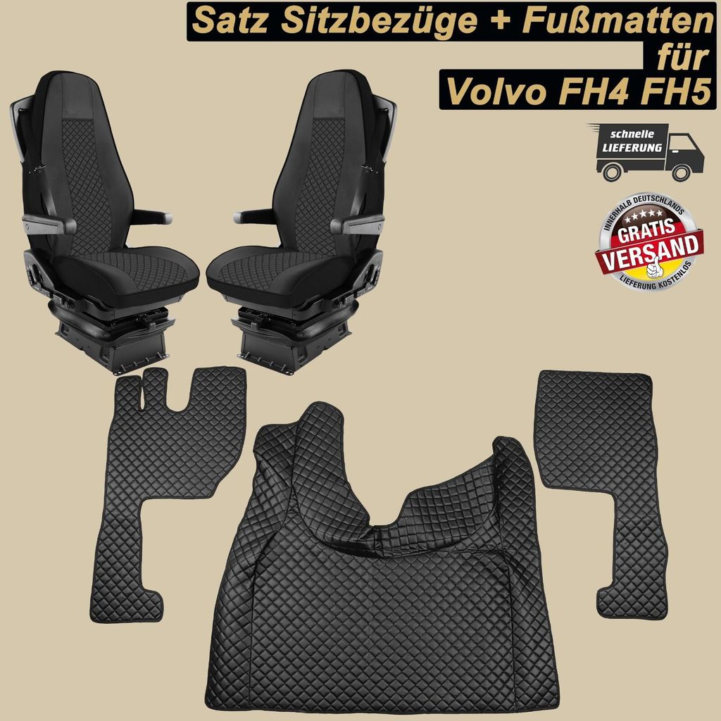 LKW Fußmatten und Sitzbezüge für Volvo FH4/FH5 SCHWARZ Kunstleder