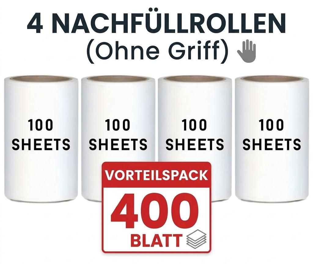 Fusselroller Nachfüllrollen 4er Set 400 Blatt Extra Klebrig Produktbild 