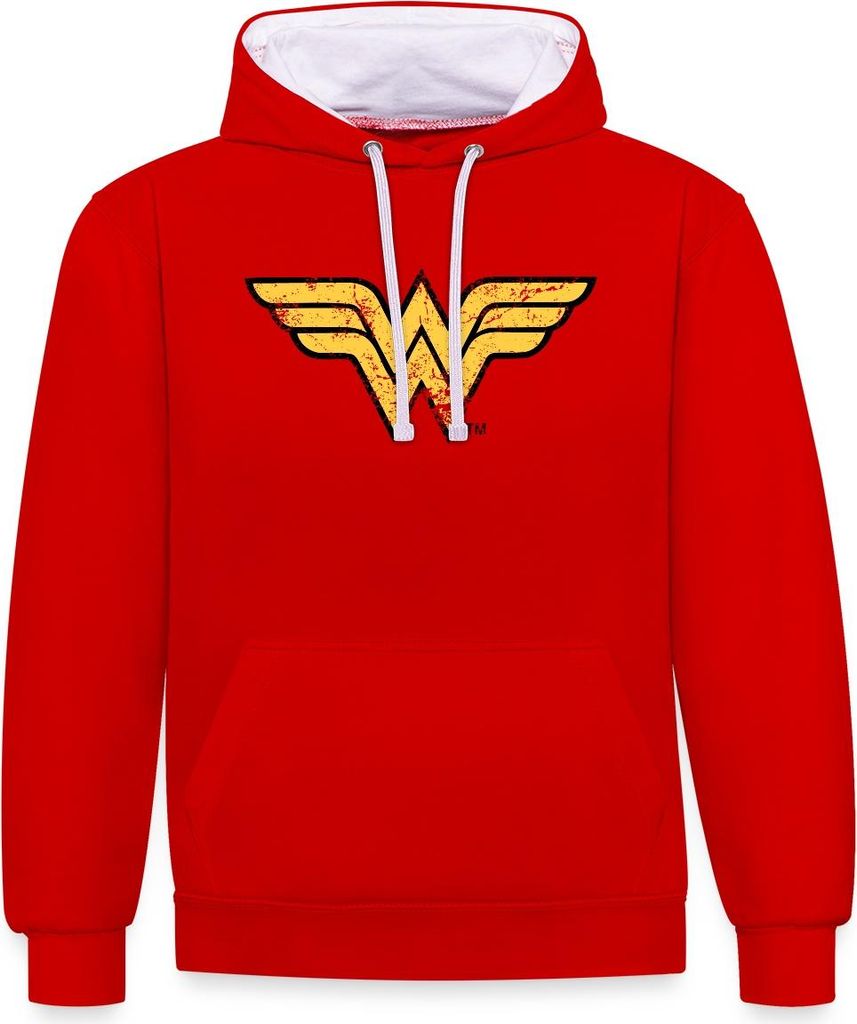 Spreadshirt DC Comics Justice League Wonder Woman Uni Kontrast Hoodie, XXL, Rot/Weiß