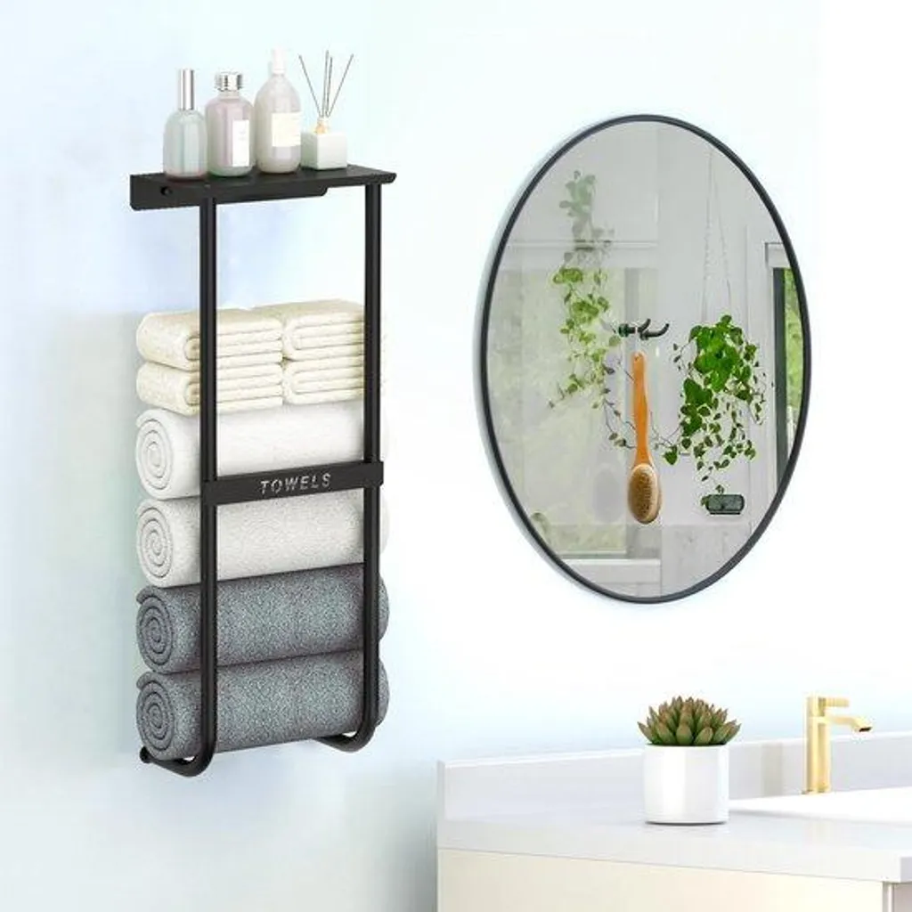 Porte-serviettes de salle de bains mural 76 cm noir pour grand drap