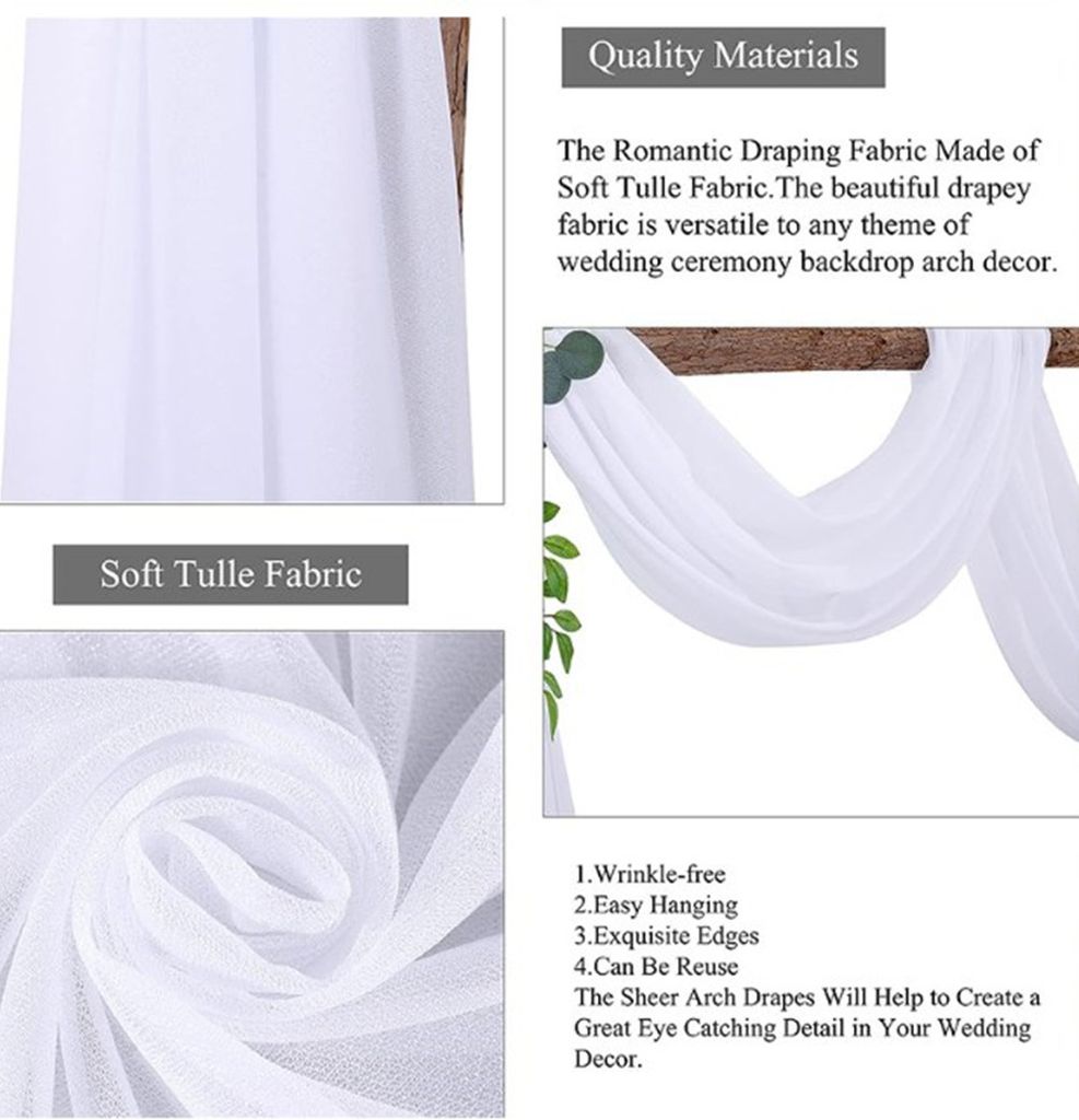 Chiffon-Hochzeitsbogen-Vorhänge Babyblau – 2-teilig, Je 1,5 X 6,8 M, Für Traumdeko