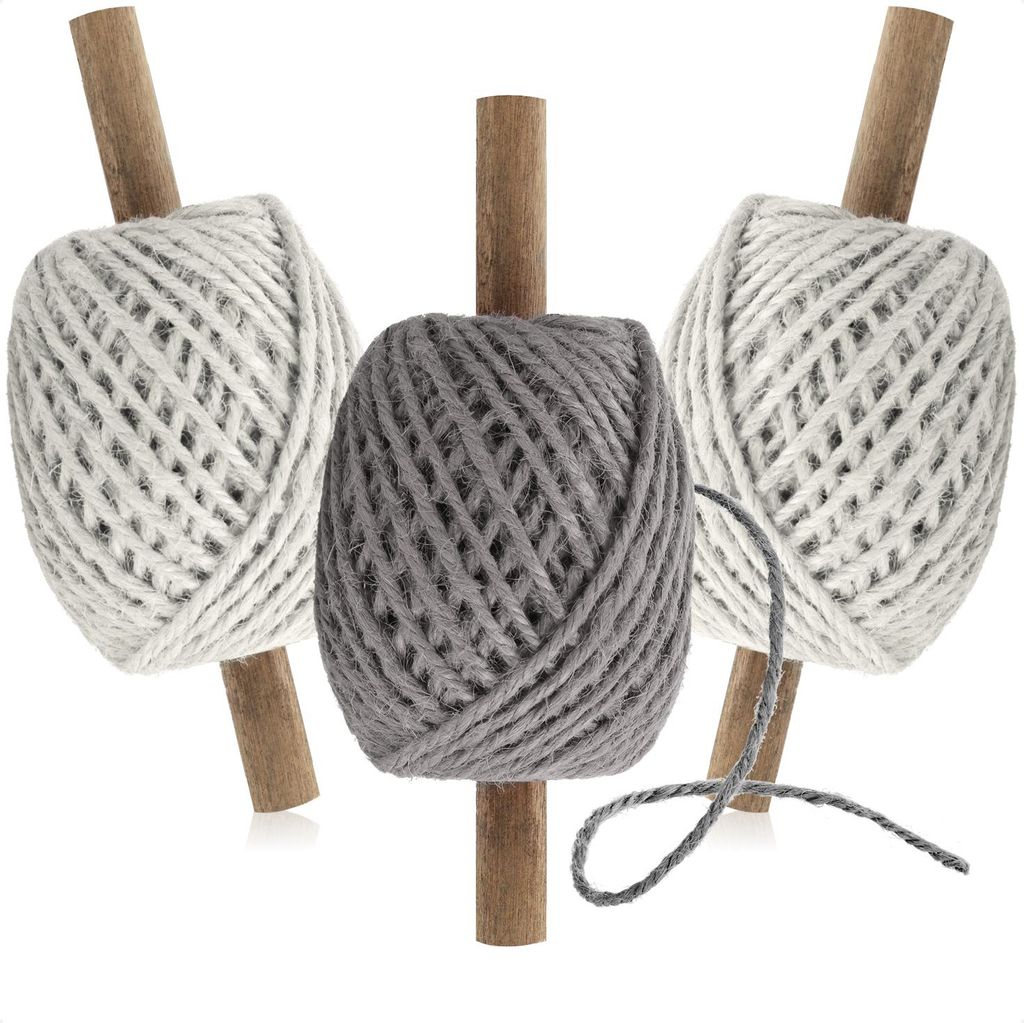 com-four 3x Bastelschnur auf Holzrolle - hochwertiges Set Geschenkschnur