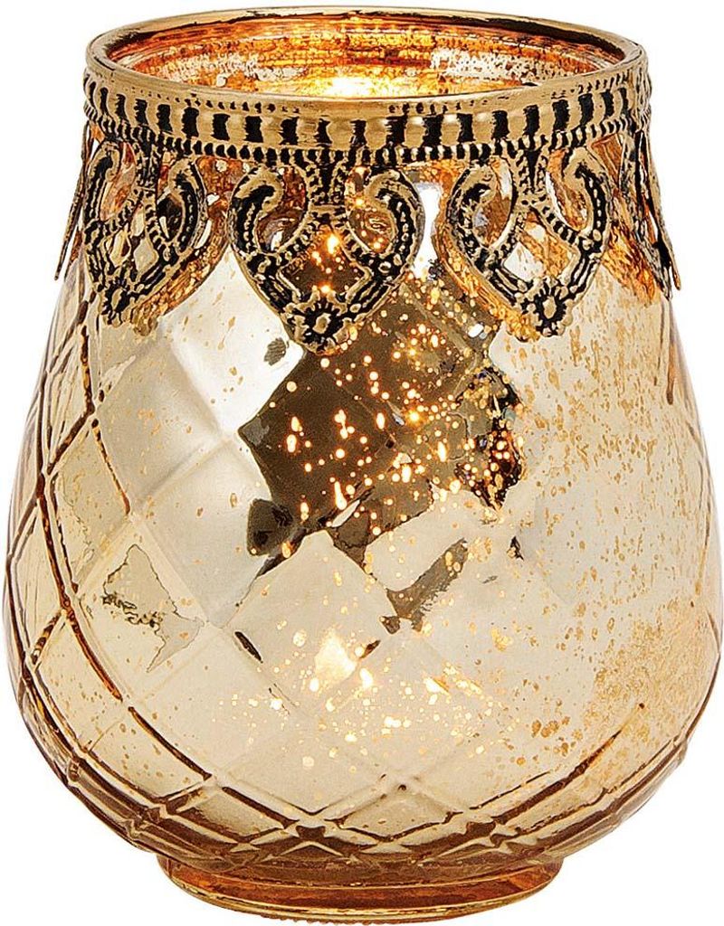 Windlicht Marokko aus Glas und Metall in orientalischem Stil