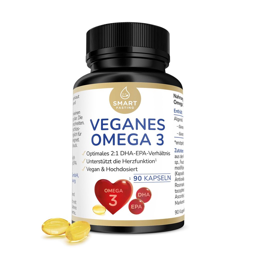 Omega 3 vegan & hochdosiert - 900mg DHA + 450mg EPA - aus Algenöl - 90 Kapseln