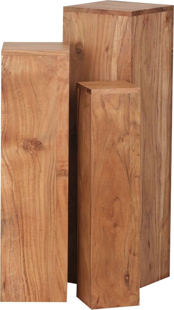 Beistelltisch 3er Set WL1.567 Massivholz 24,5x85x24,5 cm Akazie Tische | Holztisch Natur-Produkt | Echtholz Beistelltische Dekosäulen | Drei Holzt...