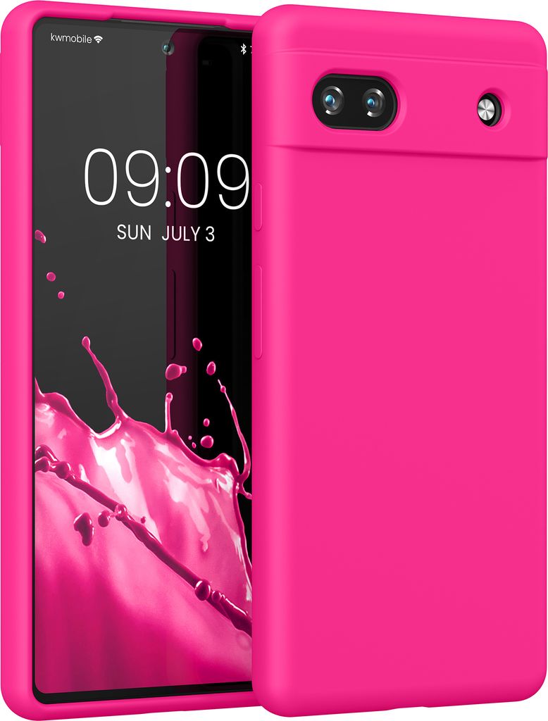 kwmobile Handyhülle für Google Pixel 6a Hülle, für Pixel 6a Case - Hülle Silikon - kabelloses Laden - Neon Pink