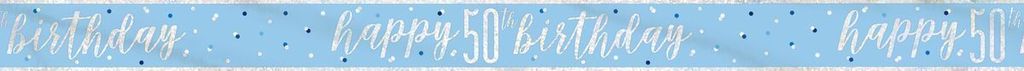 Großer Geburtstagsbanner zum 50. Geburtstag, blau & silber, aus Folie, ca. 274 cm