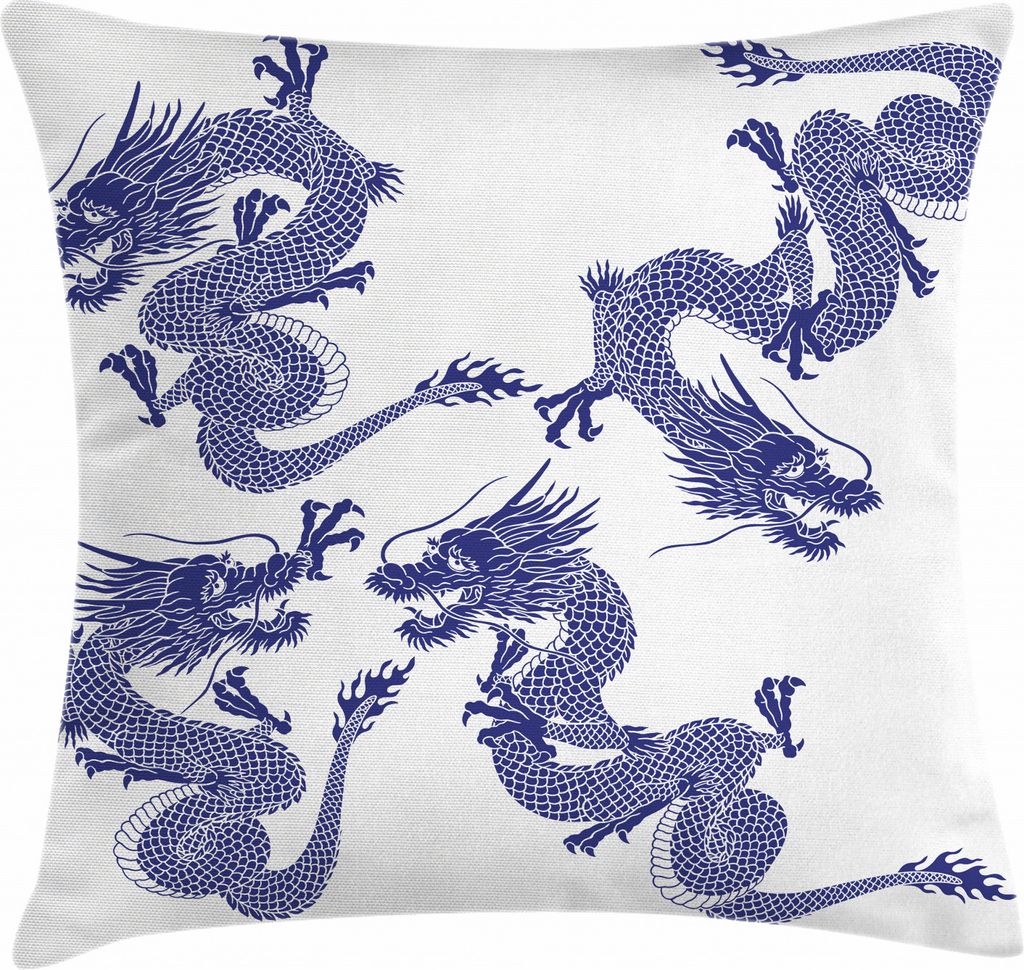 ABAKUHAUS Blau Kissenbezug, Japanische Drachen mythisch, Waschbar mit Reißverschluss Kissenhülle mit Farbfesten Klaren Farben Beidseitiger Druck,...