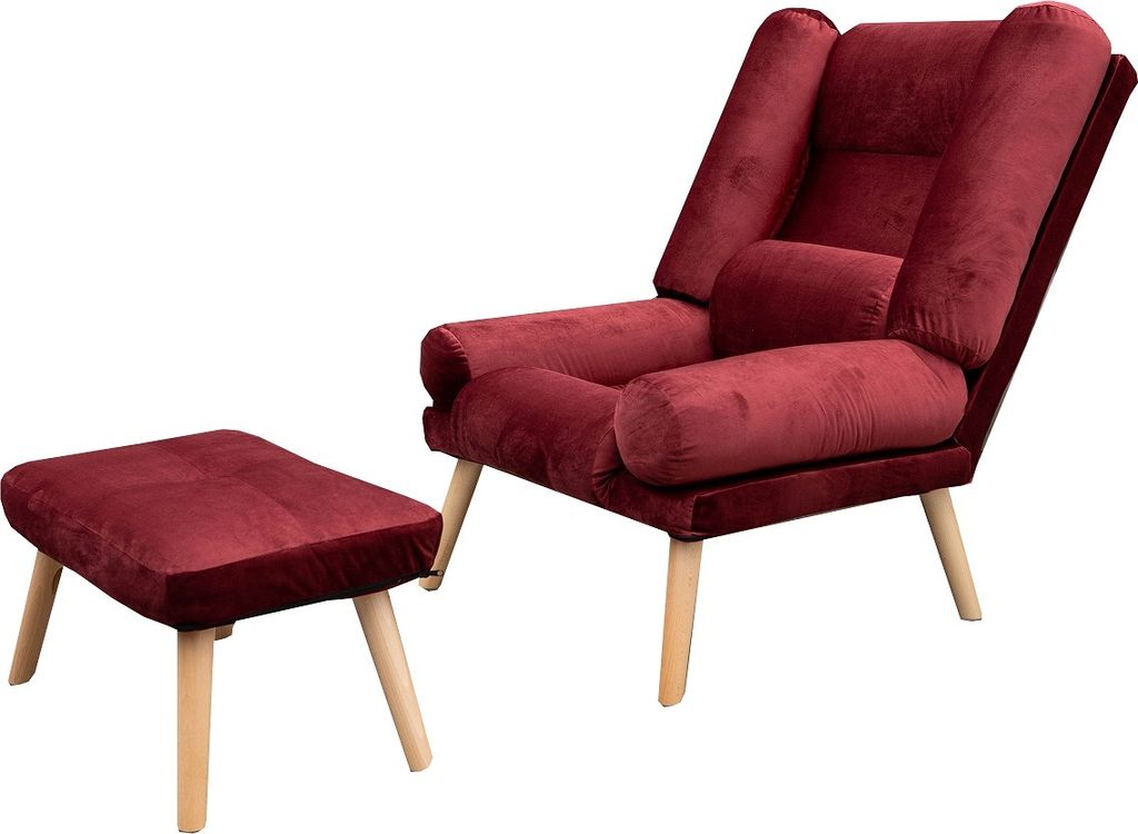 Liegesessel Sessel Relaxsessel Lola mit Fußhocker Rückenlehne 5-stufig einstellbar Farbe: Amor Velvet 4306 weinrot