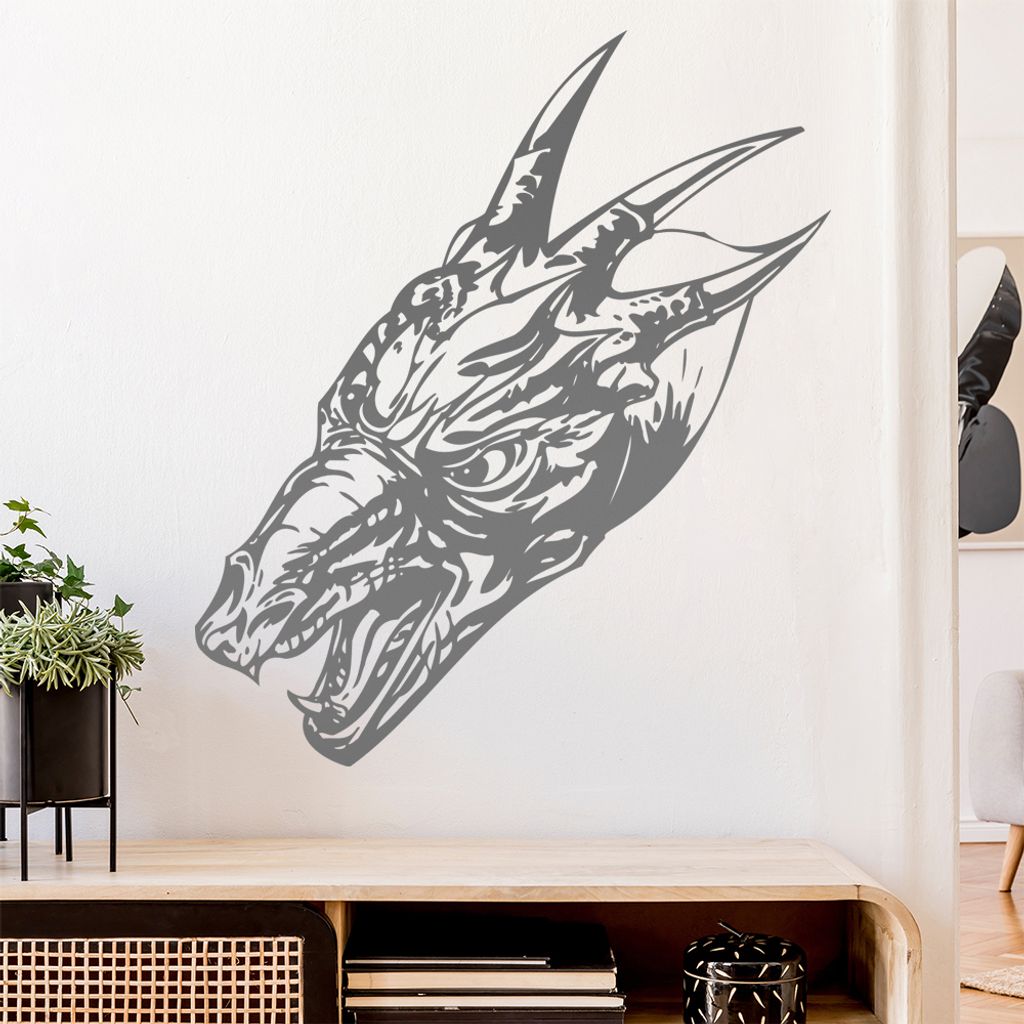 Drachen Kopf Wandtattoo in 6 Größen - Wandaufkleber Wall Sticker - Dekoration, Küche, Wohnzimmer, Schlafzimmer, Badezimmer