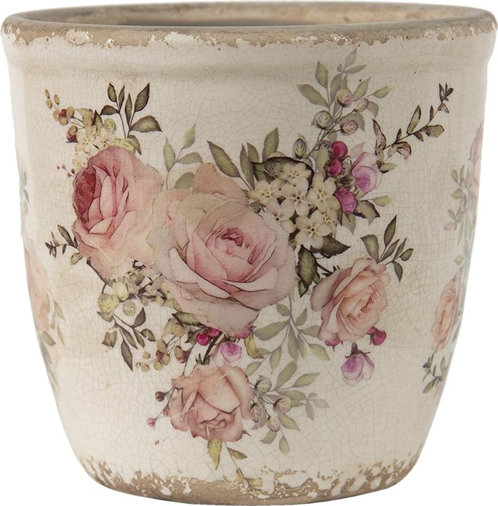 Clayre & Eef Blumentopf Ø 12x12 cm Rosa Beige Keramik Produktbild 