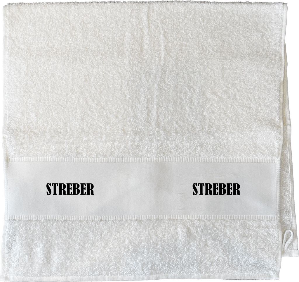 Huuraa Handtuch Streber Schriftzug 50x100cm White Baumwolle Handtuch Geschenkidee