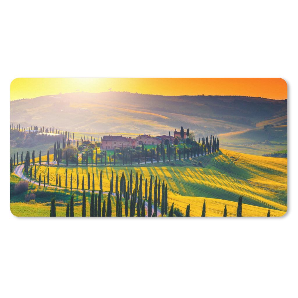 MuchoWow Schreibtischunterlage Gras - Sonne - Hügel - Landschaft 80x40 cm - XXL Mauspad - Gaming Mauspad
