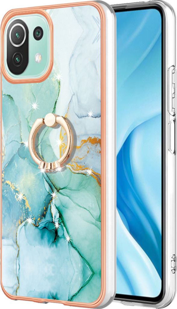 Hülle für Xiaomi Mi 11 Lite 5G Muster TPU Silikon Stoßdämpfer Bumper Schutzhülle mit Ring Ständer Grün