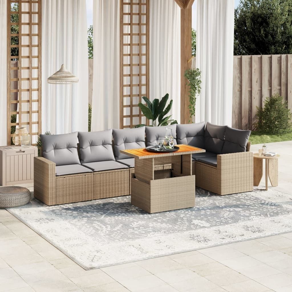 "Rabatt" 7-tlg. Garten-Sofagarnitur - mit sofa - mit Kissen Beige Poly Rattan - Lounge-Dining set CC10611