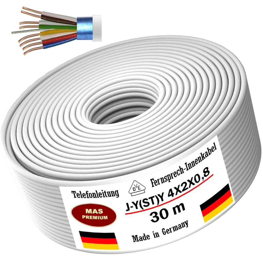 MAS Premium Cavo per telecomunicazioni da 5 a 250 m J-Y (ST) Y 4 x 2 x 0,8, cavo telefonico (180 m