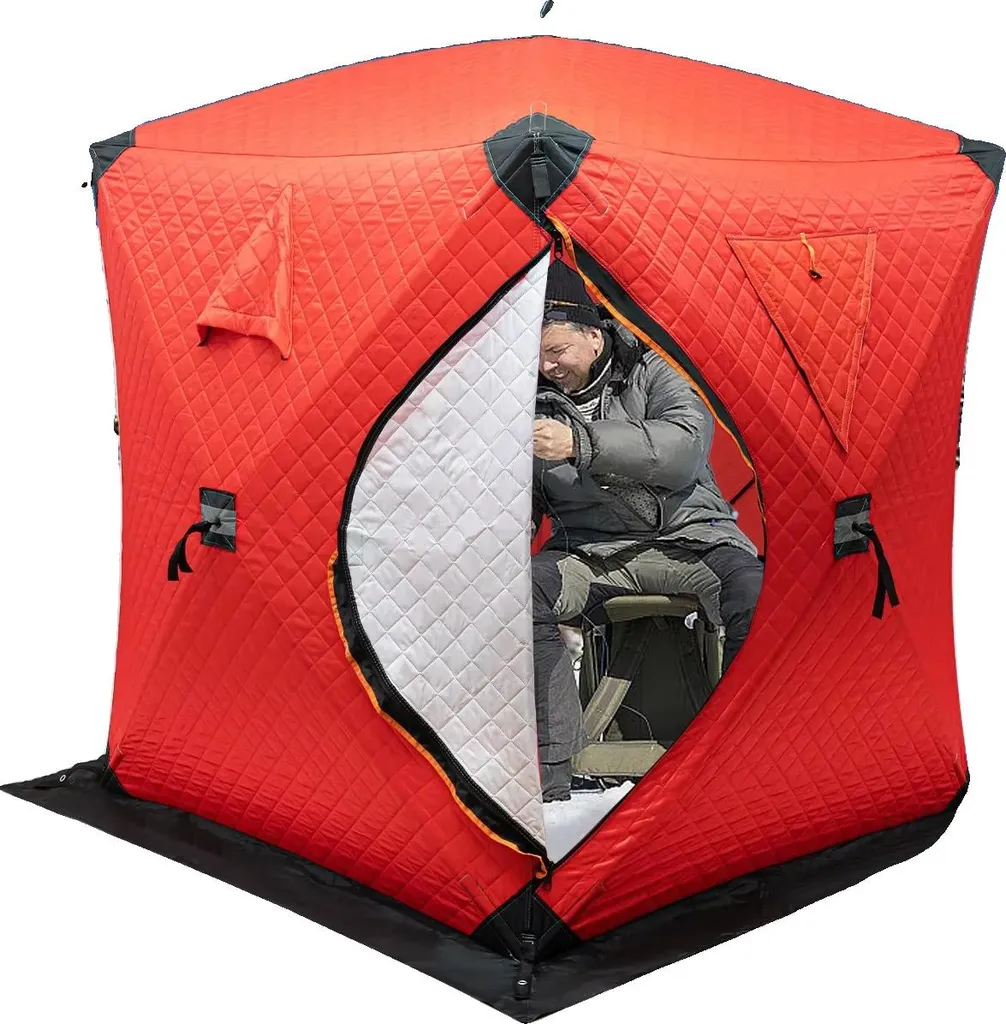 Tente de pêche sur glace en tissu Oxford 210D rouge pour 1-2 personnes