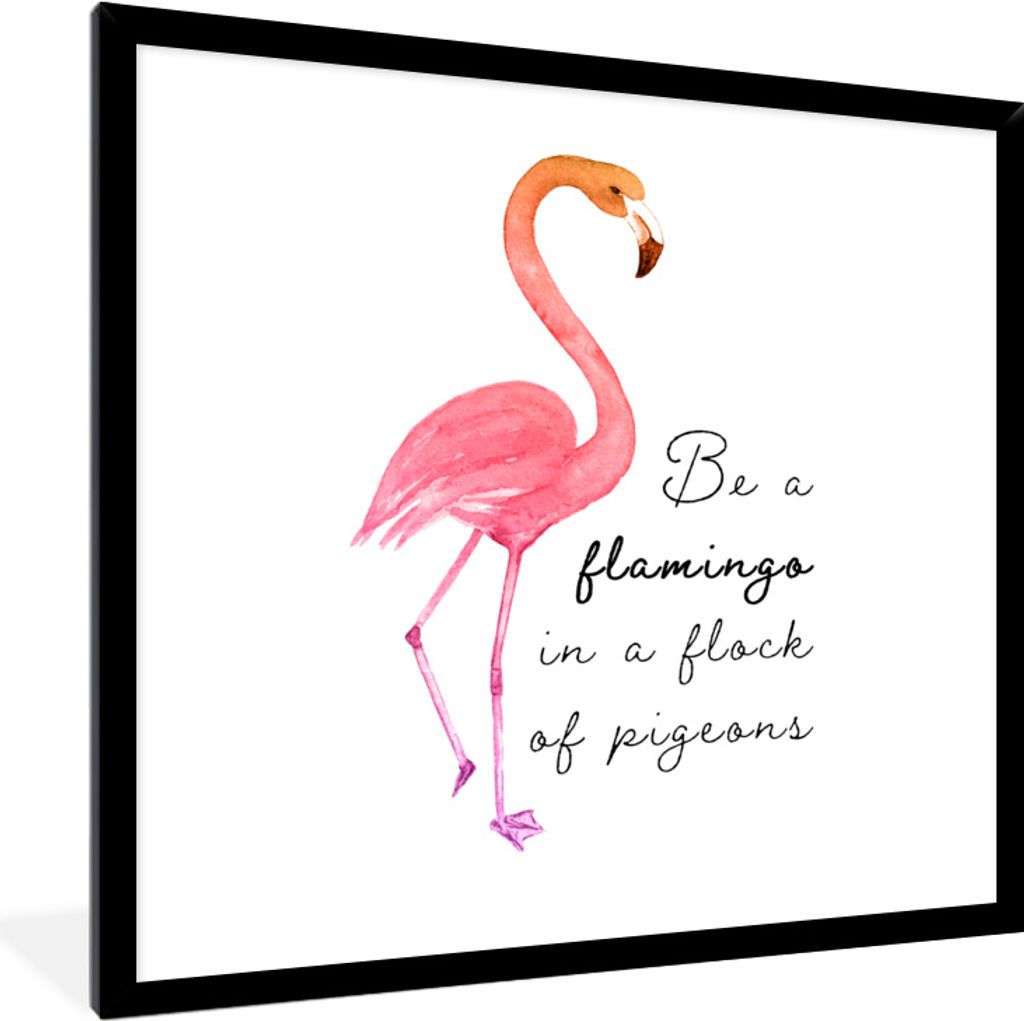 MuchoWow MuchoWow Gerahmtes Poster Flamingo - Vogel - Aquarell - Zitate 40x40 cm - Poster mit zchwarzem Bilderrahmen - Mit Rahmen - Wanddekorat...