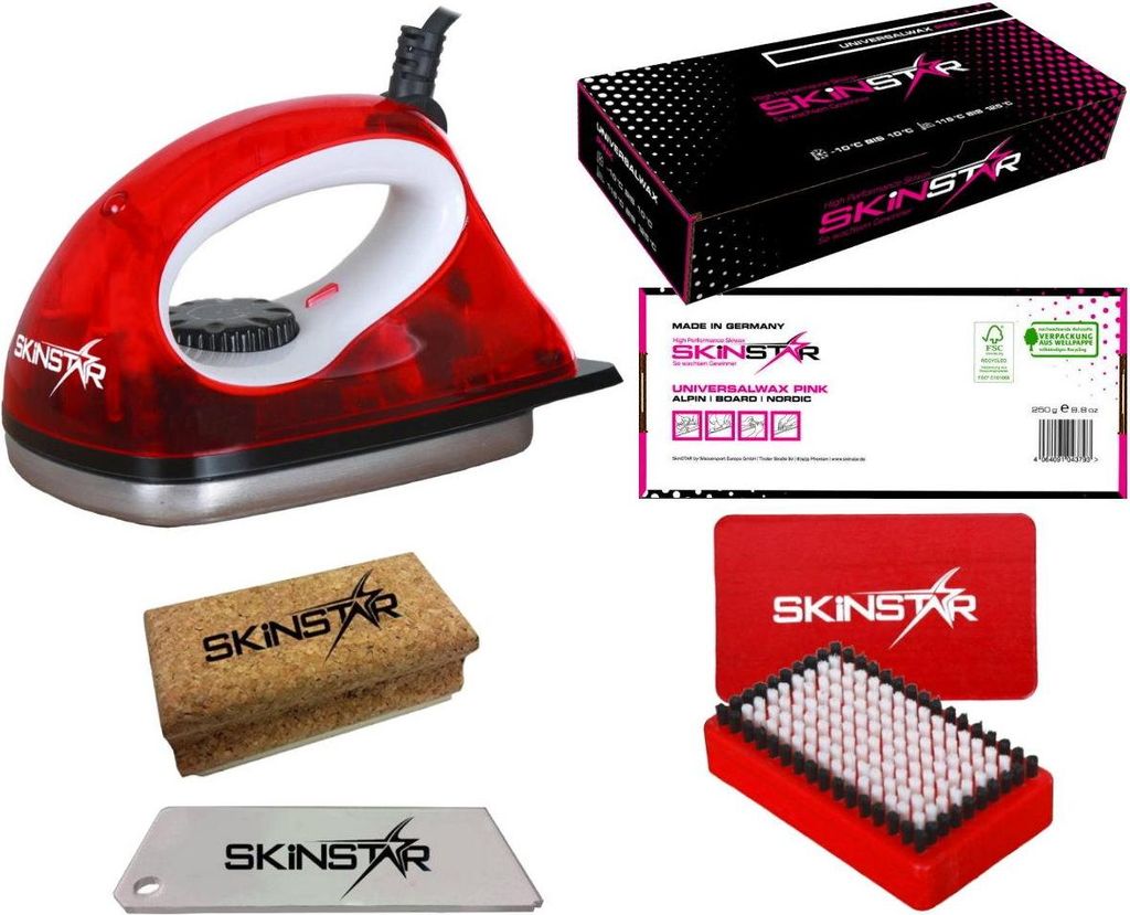 SKINSTAR Starter Ski Wachs Set, Wachsbügeleisen Bürste Wachs 5-teilig Type A