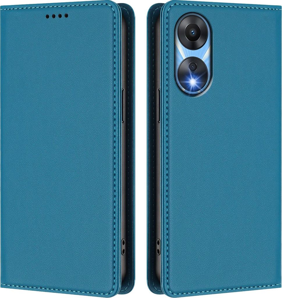 Handyhülle für Oppo A78 5G, Kunstleder Klapphülle Stoßfeste Magnetische Hülle mit Ständer Blau